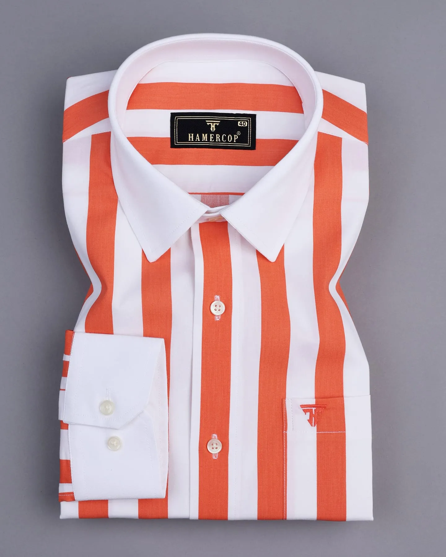 Capital Orange And White Broad Stripe Designer Cotton Shirt