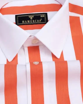 Capital Orange And White Broad Stripe Designer Cotton Shirt