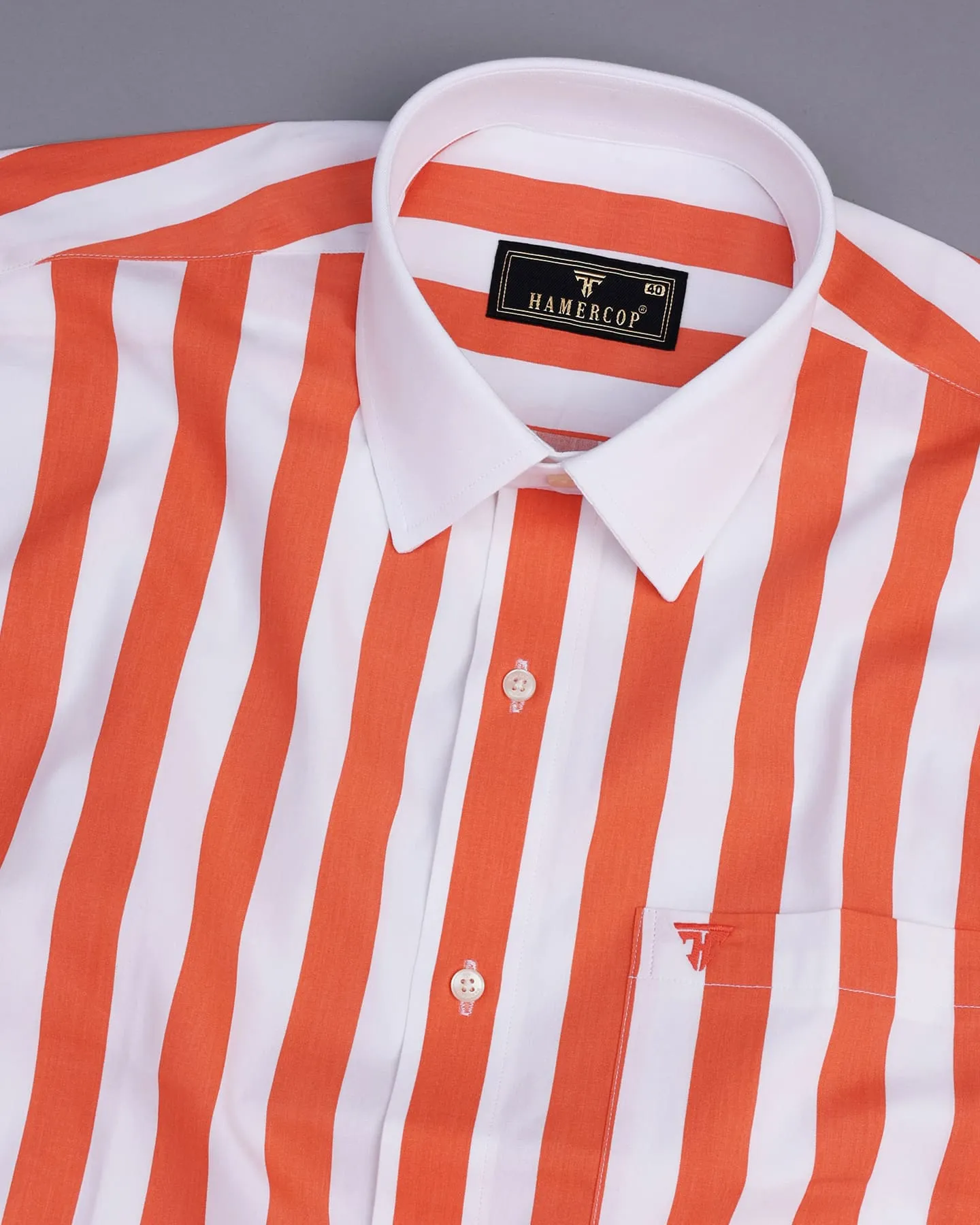 Capital Orange And White Broad Stripe Designer Cotton Shirt