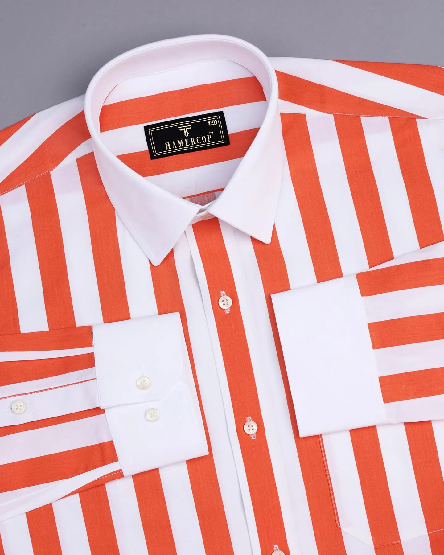 Capital Orange And White Broad Stripe Designer Cotton Shirt