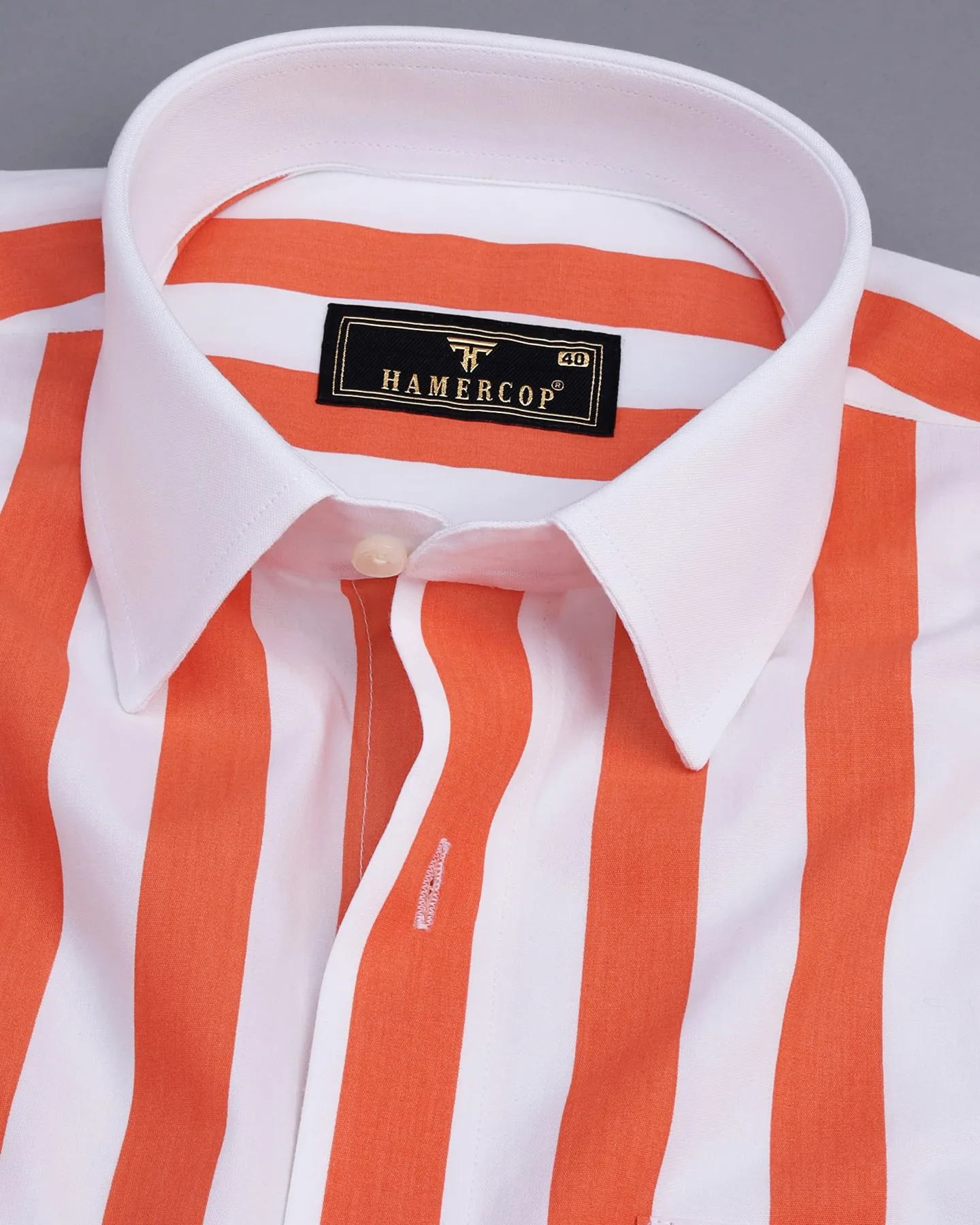 Capital Orange And White Broad Stripe Designer Cotton Shirt