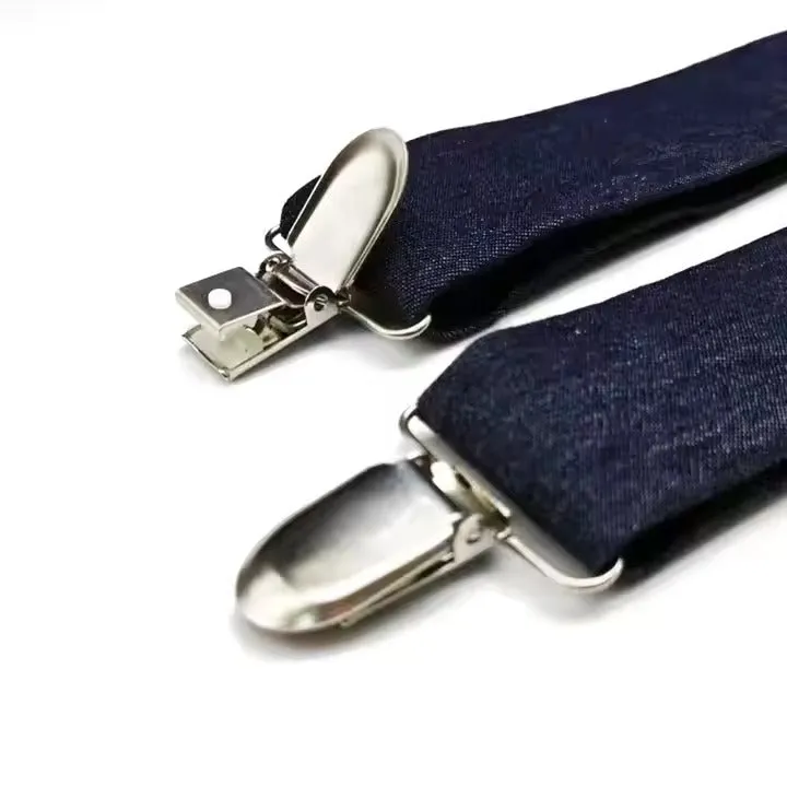 Chokore Y-shaped Elastic Denim Suspenders with Finger Clips (Navy Blue)