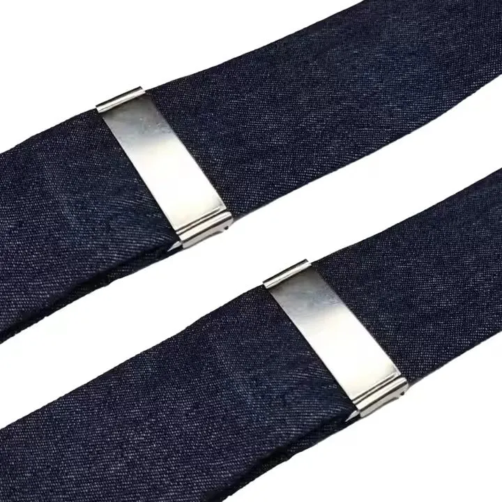 Chokore Y-shaped Elastic Denim Suspenders with Finger Clips (Navy Blue)