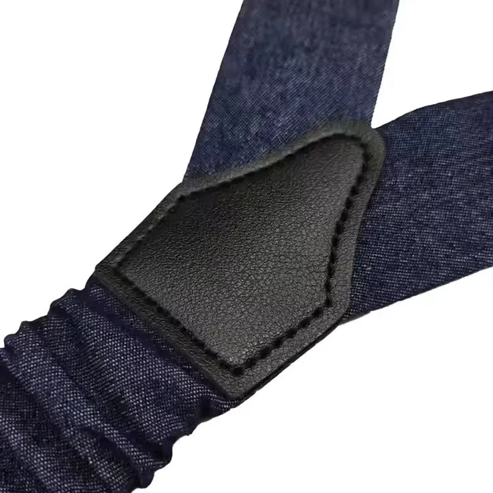 Chokore Y-shaped Elastic Denim Suspenders with Finger Clips (Navy Blue)