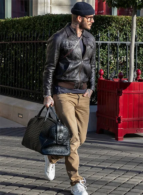 David Beckham Brown Stylish Leather Jacket by TJS