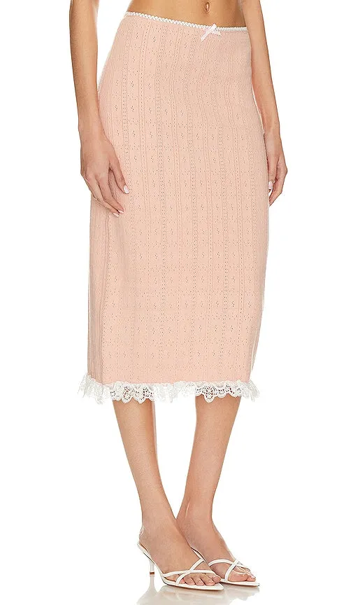 For Love & Lemons Andy Midi Skirt in Pink