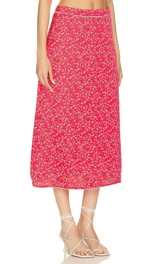 For Love & Lemons Barbera Midi Skirt in Red