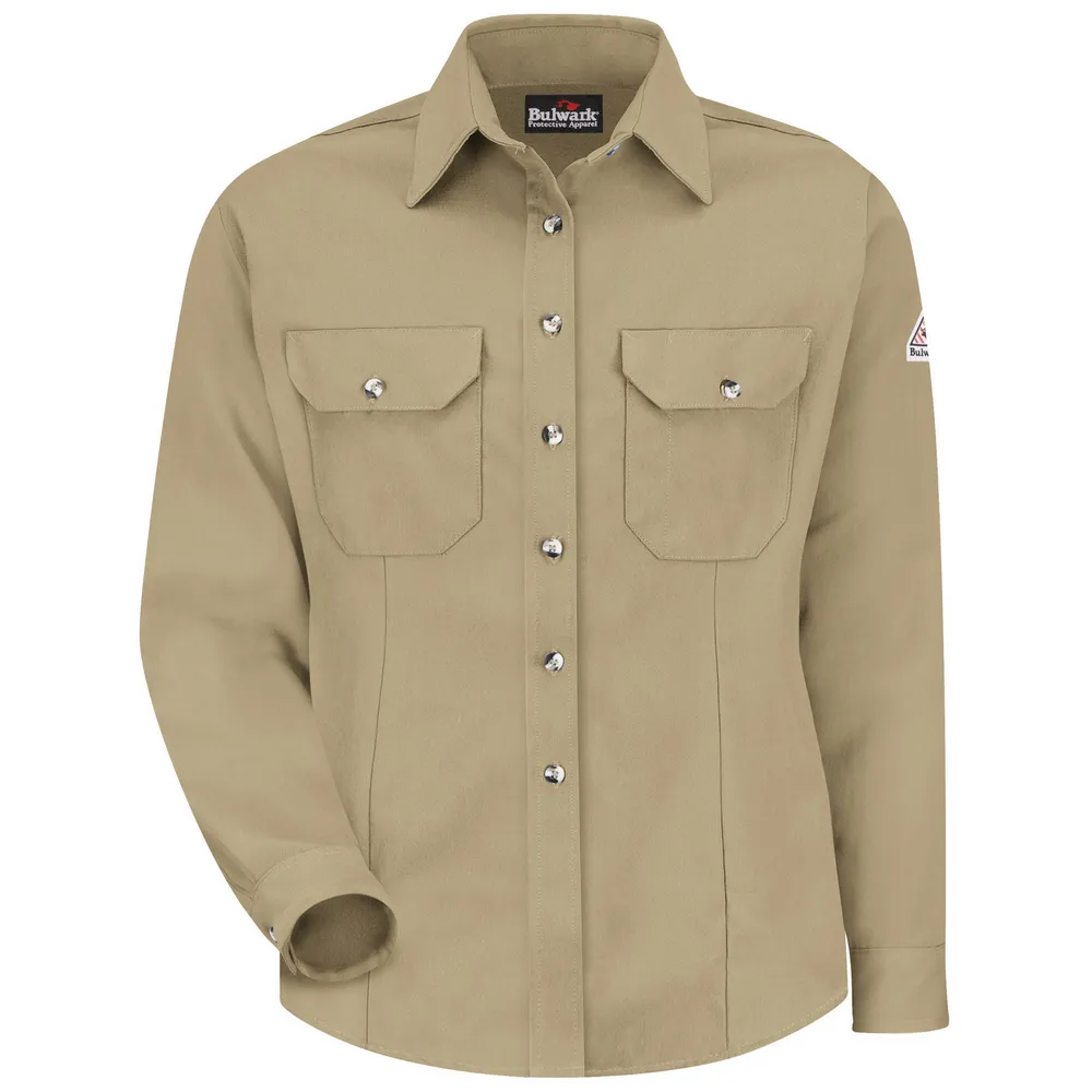 FR MIDWEIGHT UNIFORM DRESS SHIRT - KH-Khaki | Bulwark SMU3