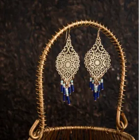 Gold Plated Hollow Cut Out Designed Fashion With Beads Western Earring