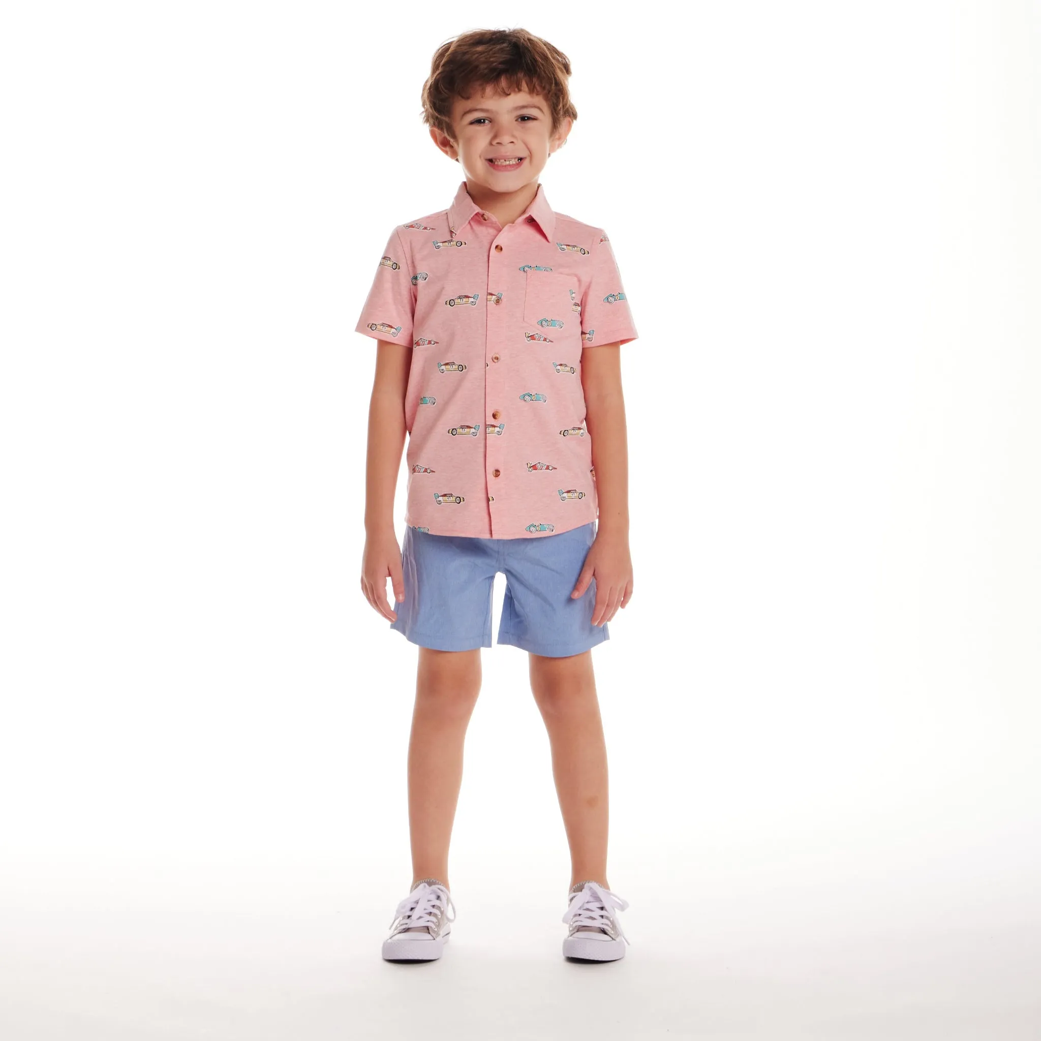 Kids (2-7) Knit Buttondown | Car Print