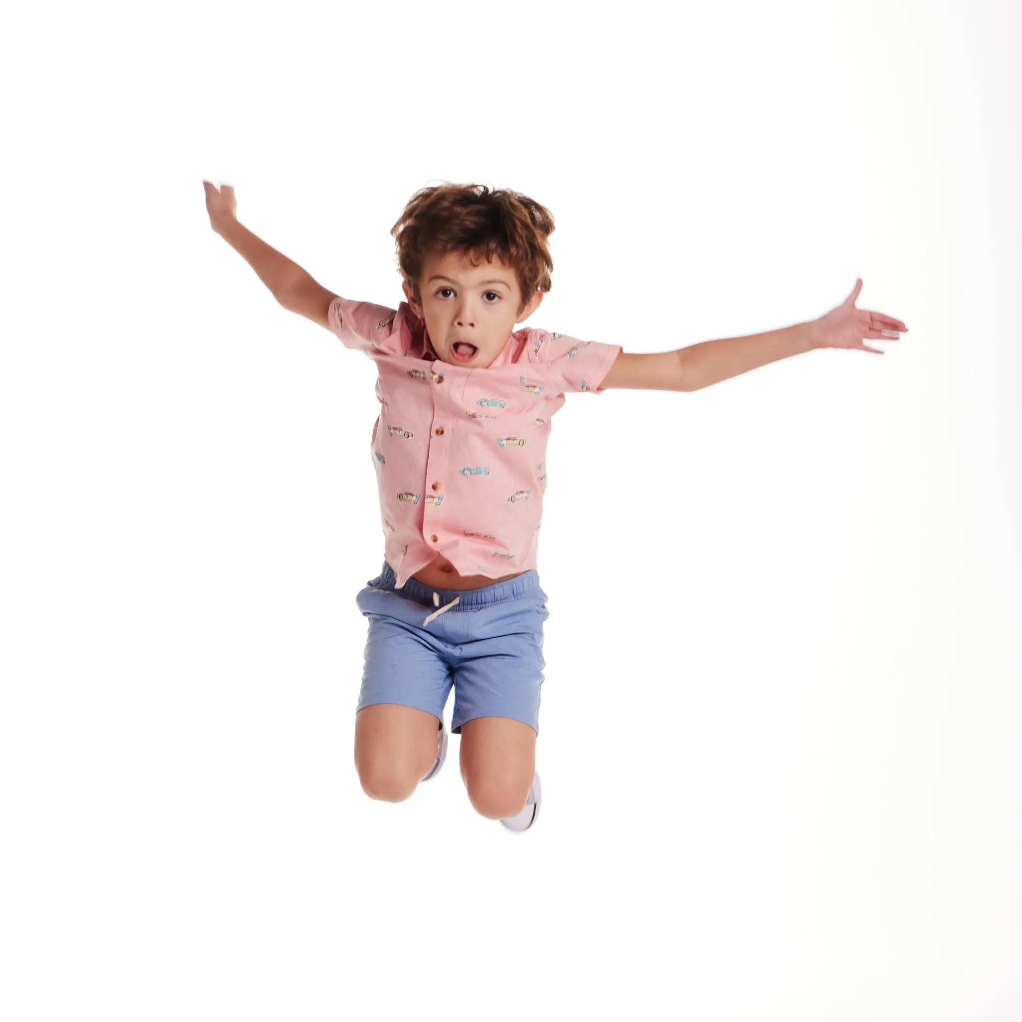 Kids (2-7) Knit Buttondown | Car Print