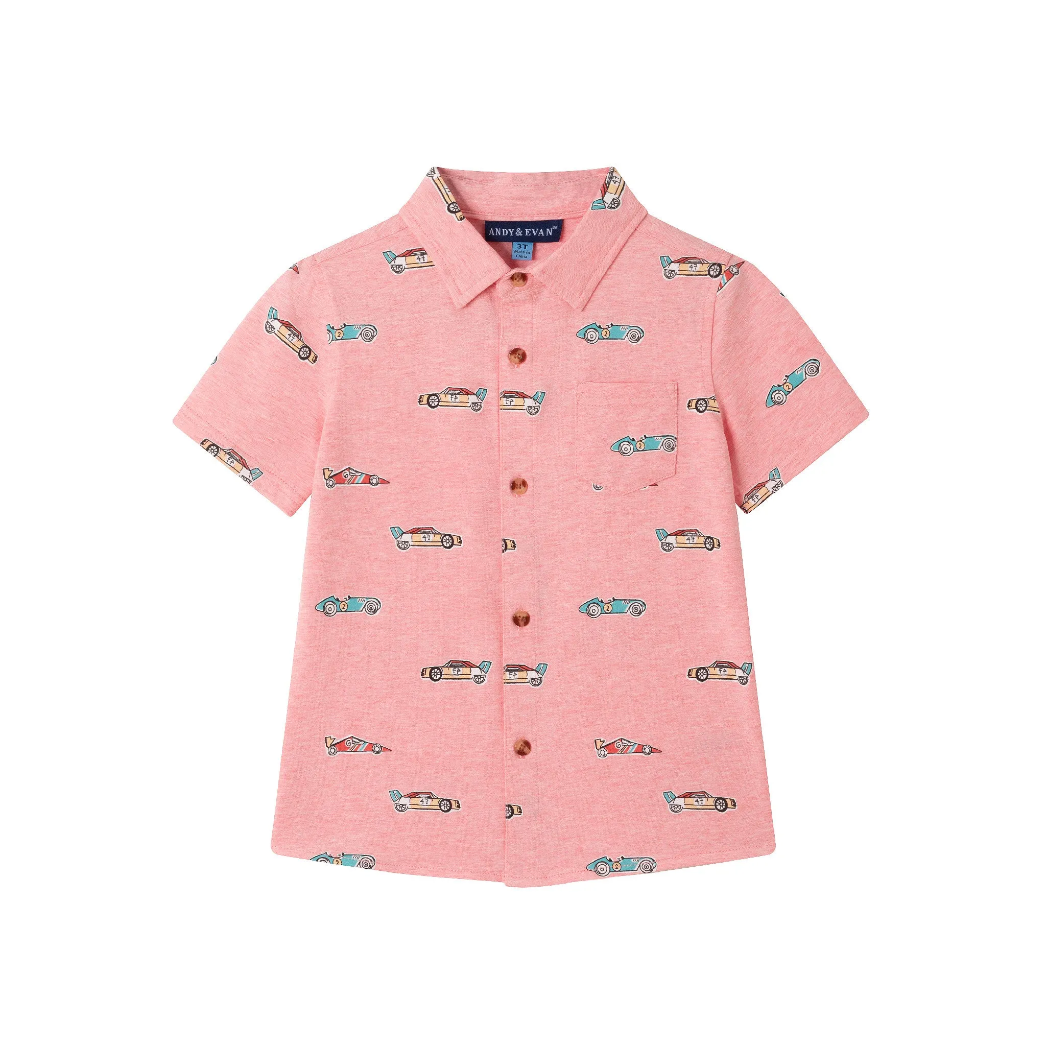 Kids (2-7) Knit Buttondown | Car Print