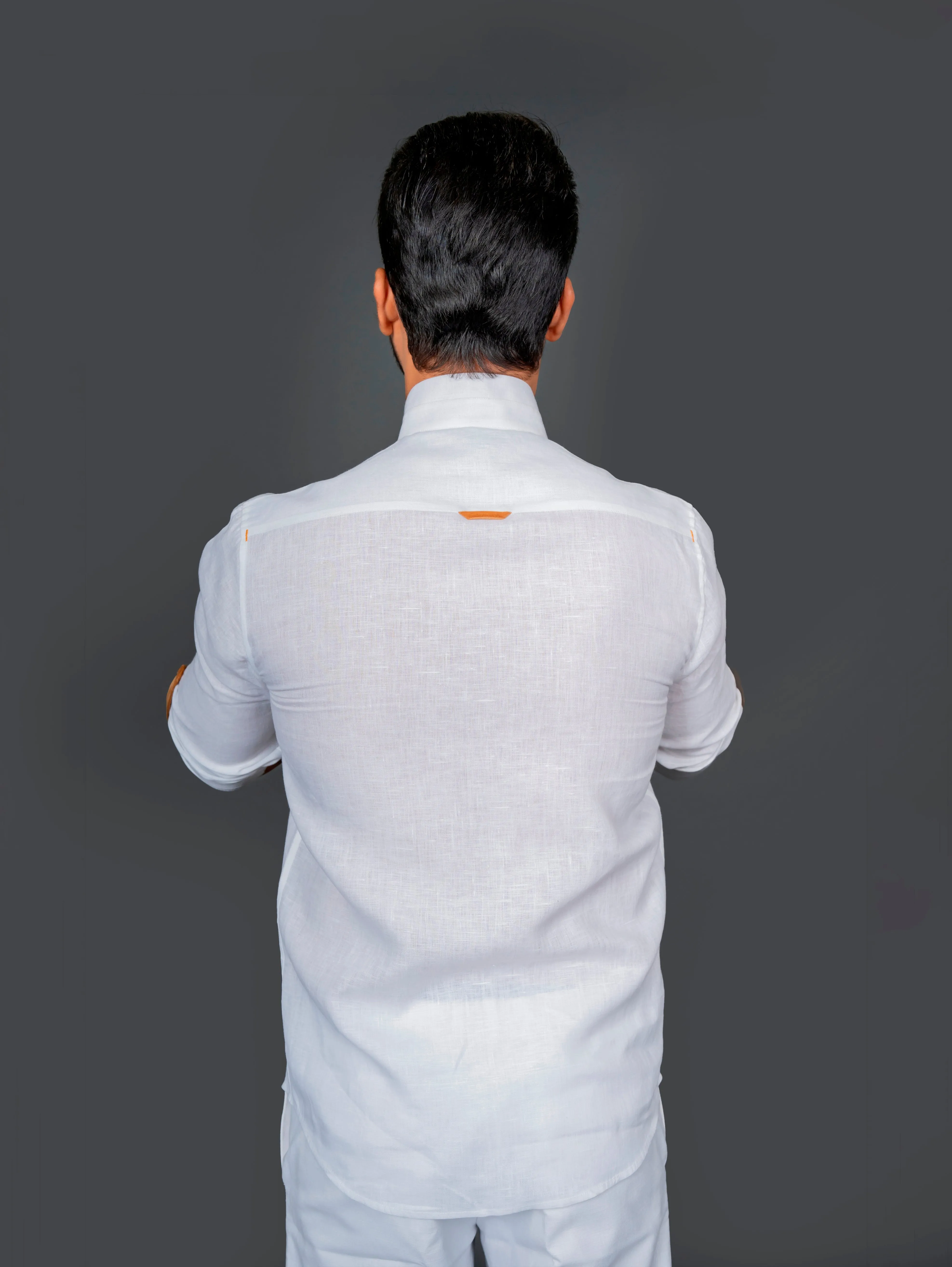 Linen Shirt With Double Mandarin Collar Roll Up Sleeve With Tab