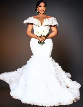 Luxury Mermaid Wedding Dresses | 3D Wings Shoulder