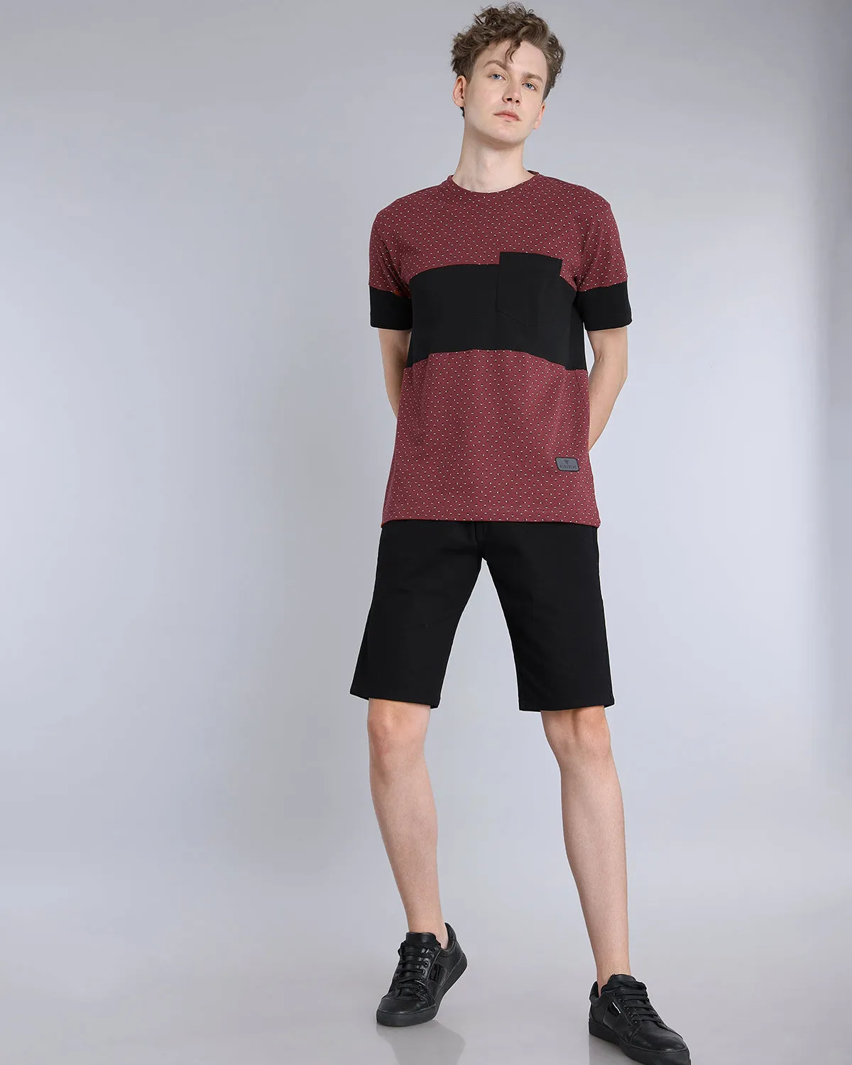 Maroon With Black Printed Pique Pima Designer T-Shirt