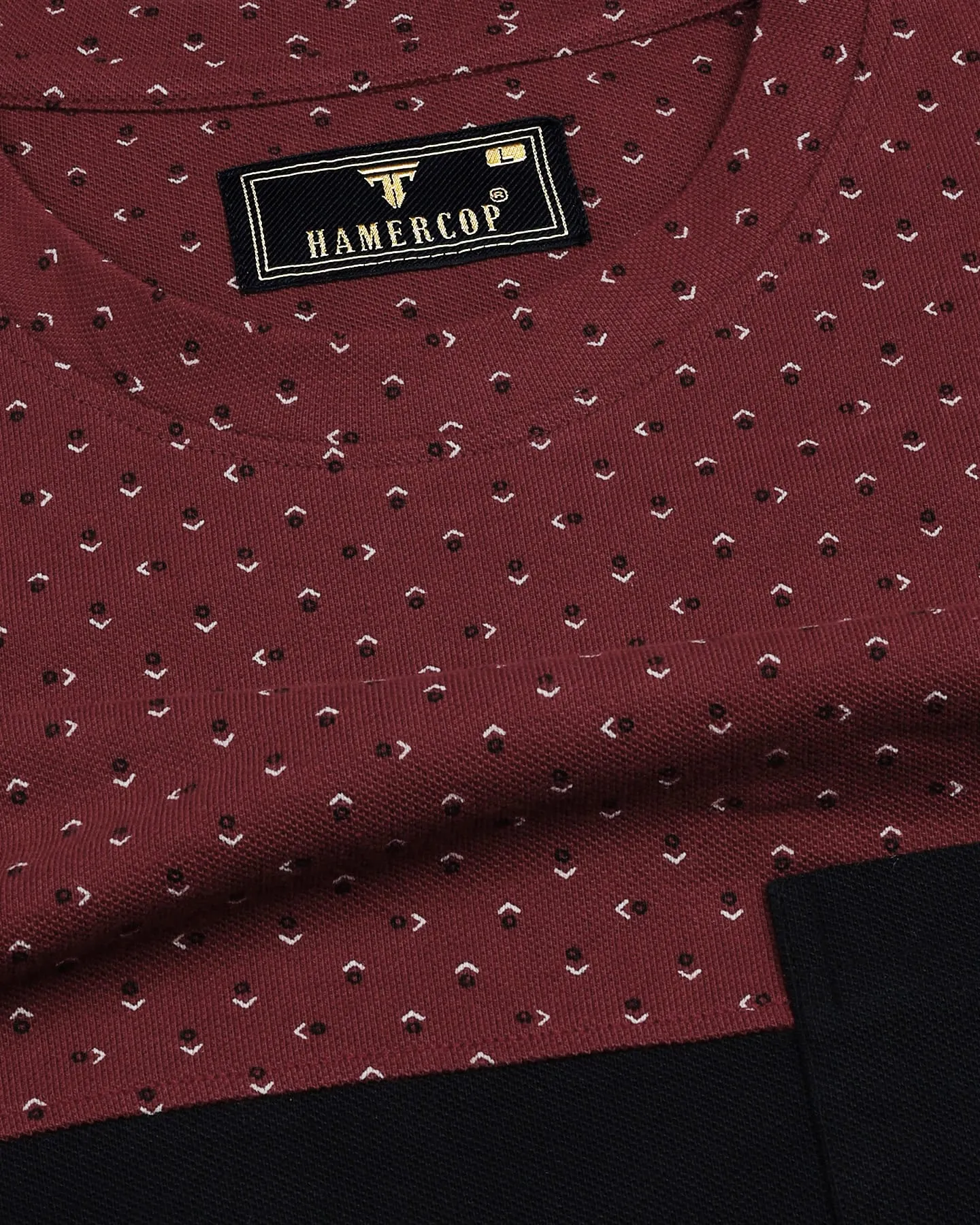 Maroon With Black Printed Pique Pima Designer T-Shirt