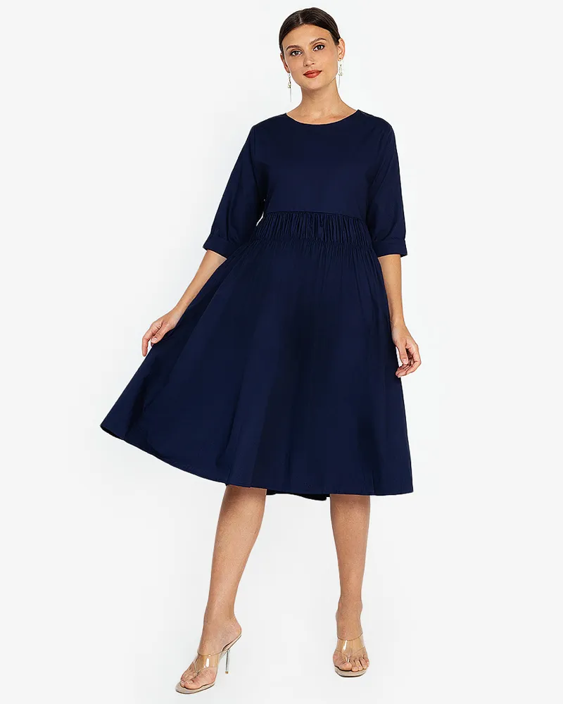 Millie Shirred Detail 3/4 Sleeves Short Dress