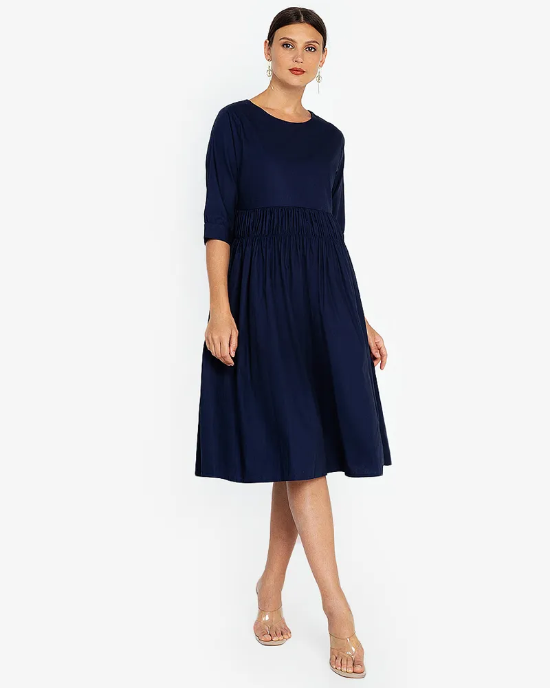 Millie Shirred Detail 3/4 Sleeves Short Dress