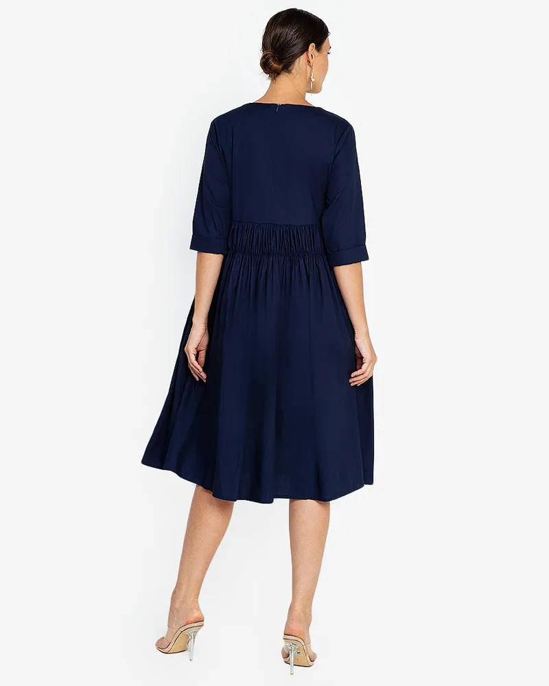 Millie Shirred Detail 3/4 Sleeves Short Dress