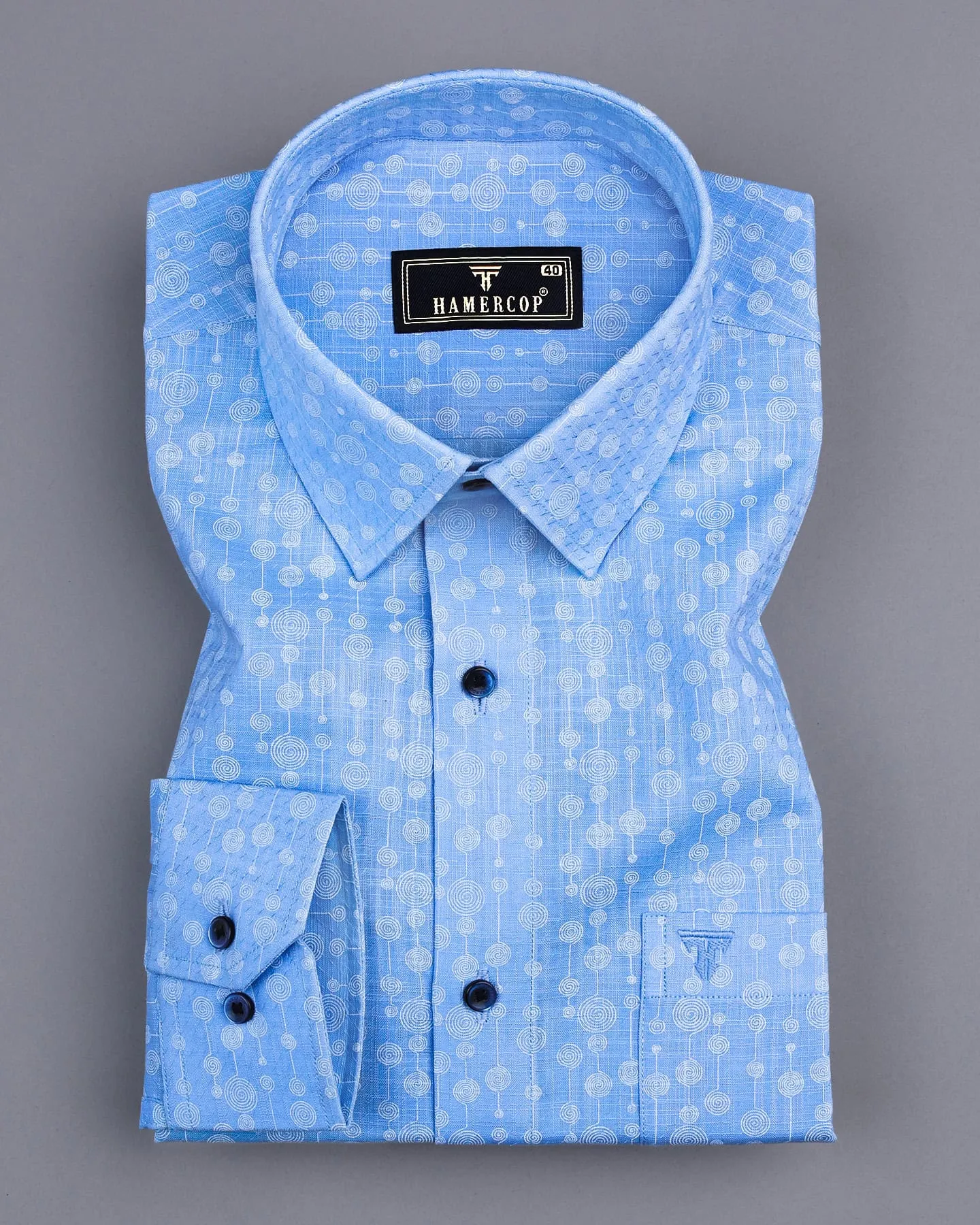 Modena SkyBlue Circle Chain Printed Linen Cotton Shirt