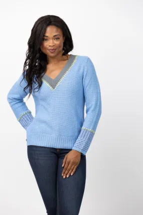 Nic   Zoe Tipped Textured Sweater in Blue Multi
