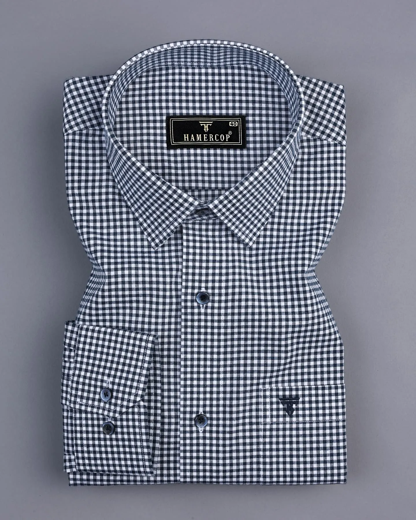 Oastin NavyBlue With White Small Check Cotton Shirt