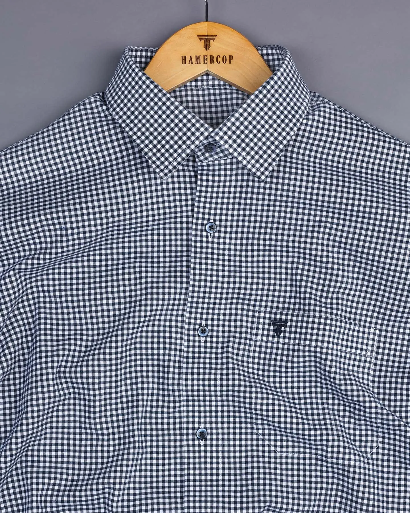 Oastin NavyBlue With White Small Check Cotton Shirt