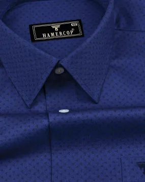 Orca Blue With Black Tringle Printed Dobby Cotton Shirt