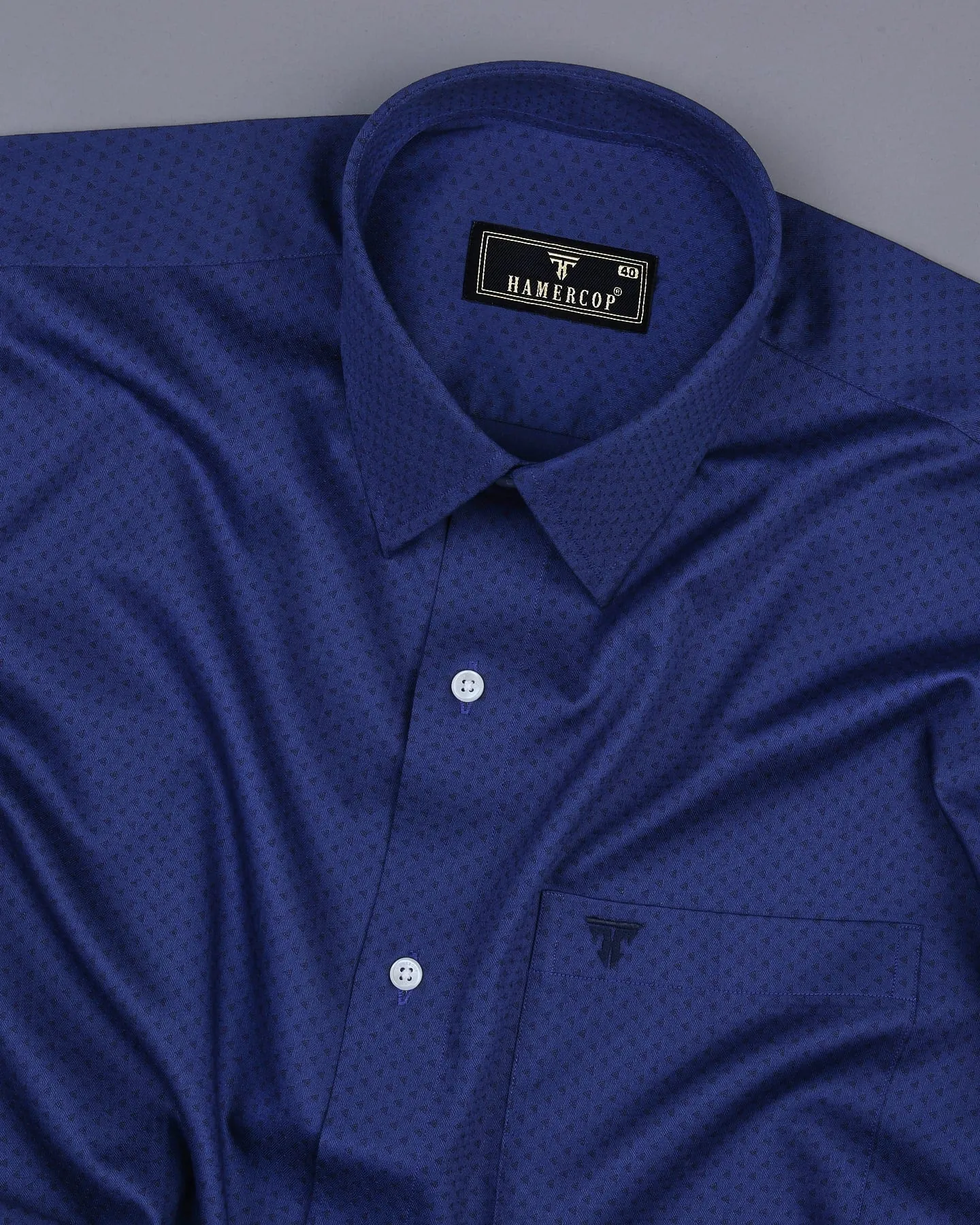 Orca Blue With Black Tringle Printed Dobby Cotton Shirt