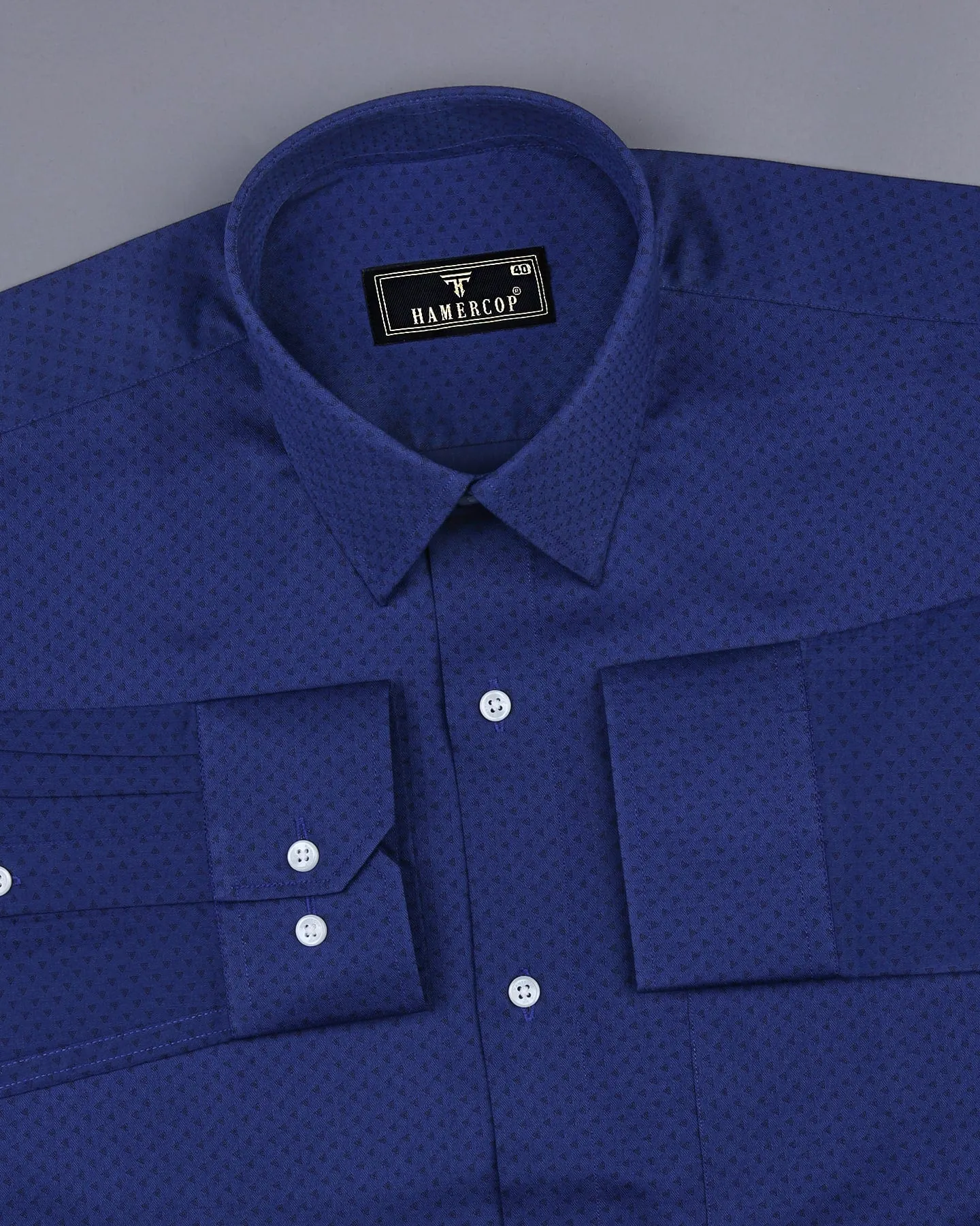 Orca Blue With Black Tringle Printed Dobby Cotton Shirt