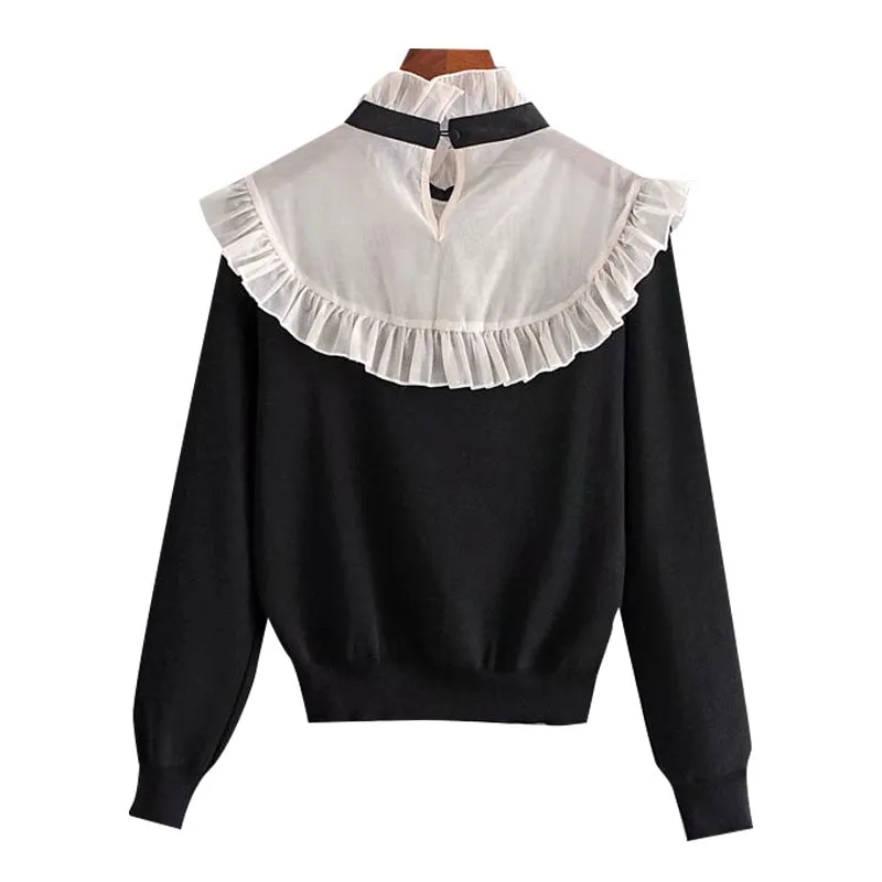 ORGANZA PATCHWORK RUFFLED SWEATER