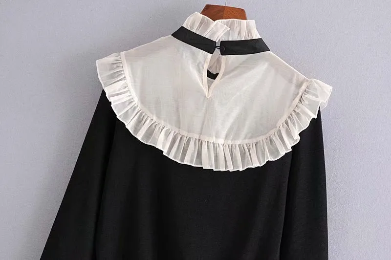 ORGANZA PATCHWORK RUFFLED SWEATER
