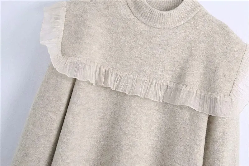 ORGANZA RUFFLED KNITTED SWEATER