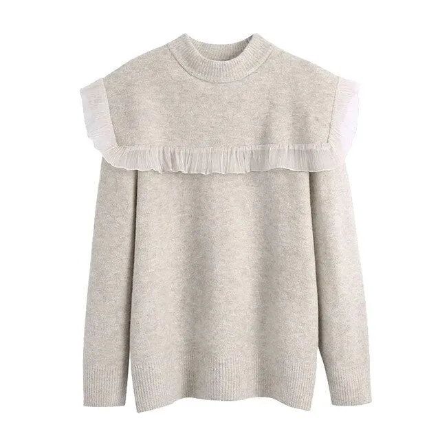 ORGANZA RUFFLED KNITTED SWEATER