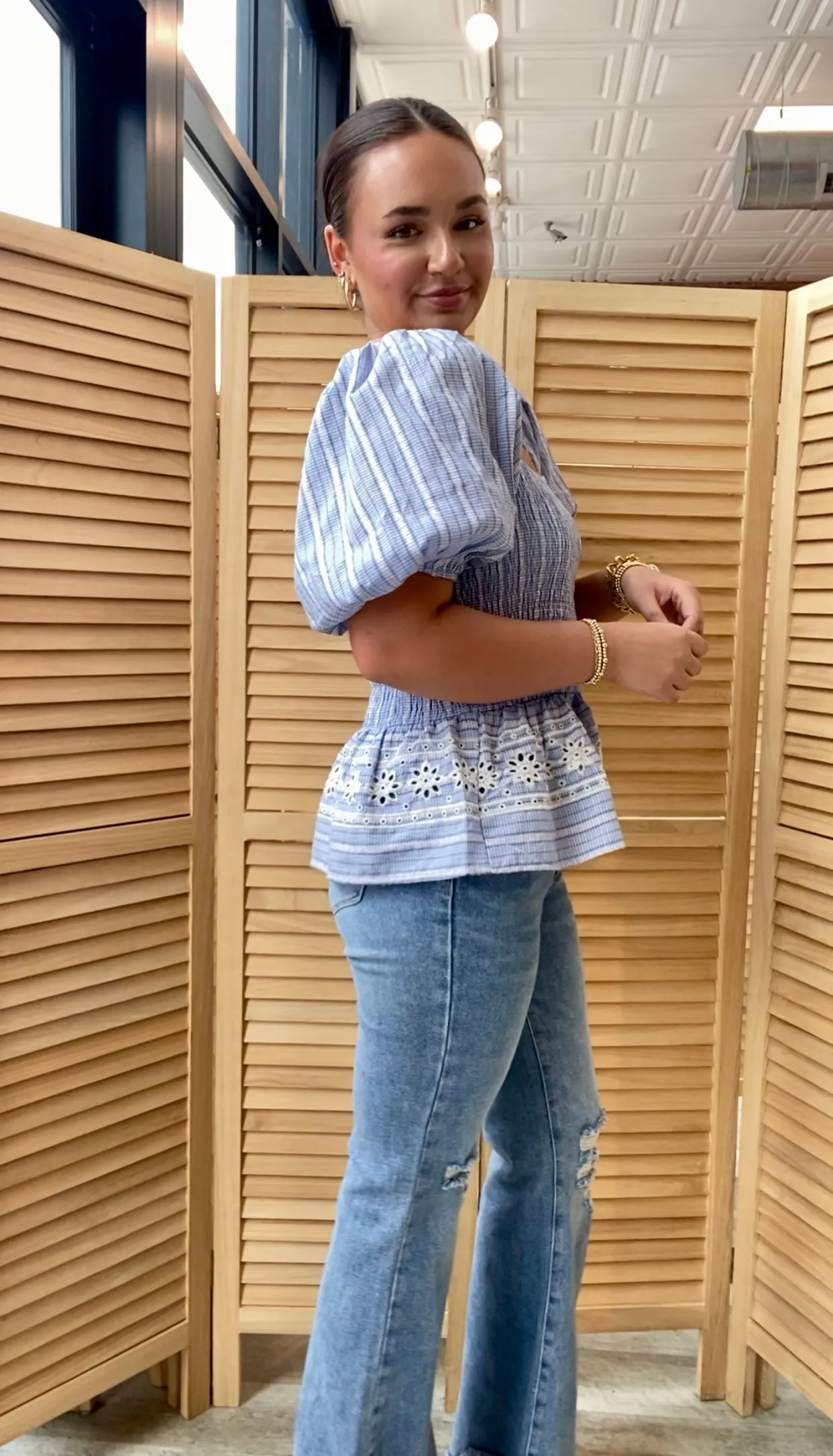 Picnic Puff Sleeve Baby Plaid Top | Peri Blue
