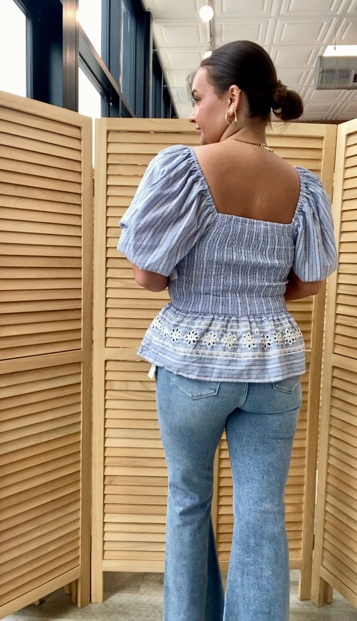 Picnic Puff Sleeve Baby Plaid Top | Peri Blue