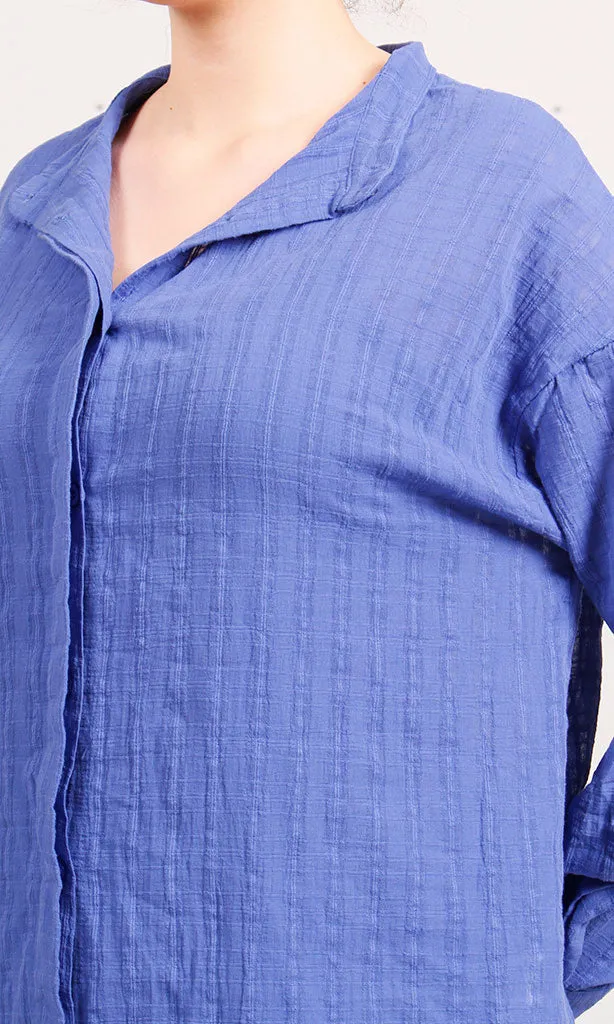 R206076-R206076 - Long Button-Up Dress - Blue
