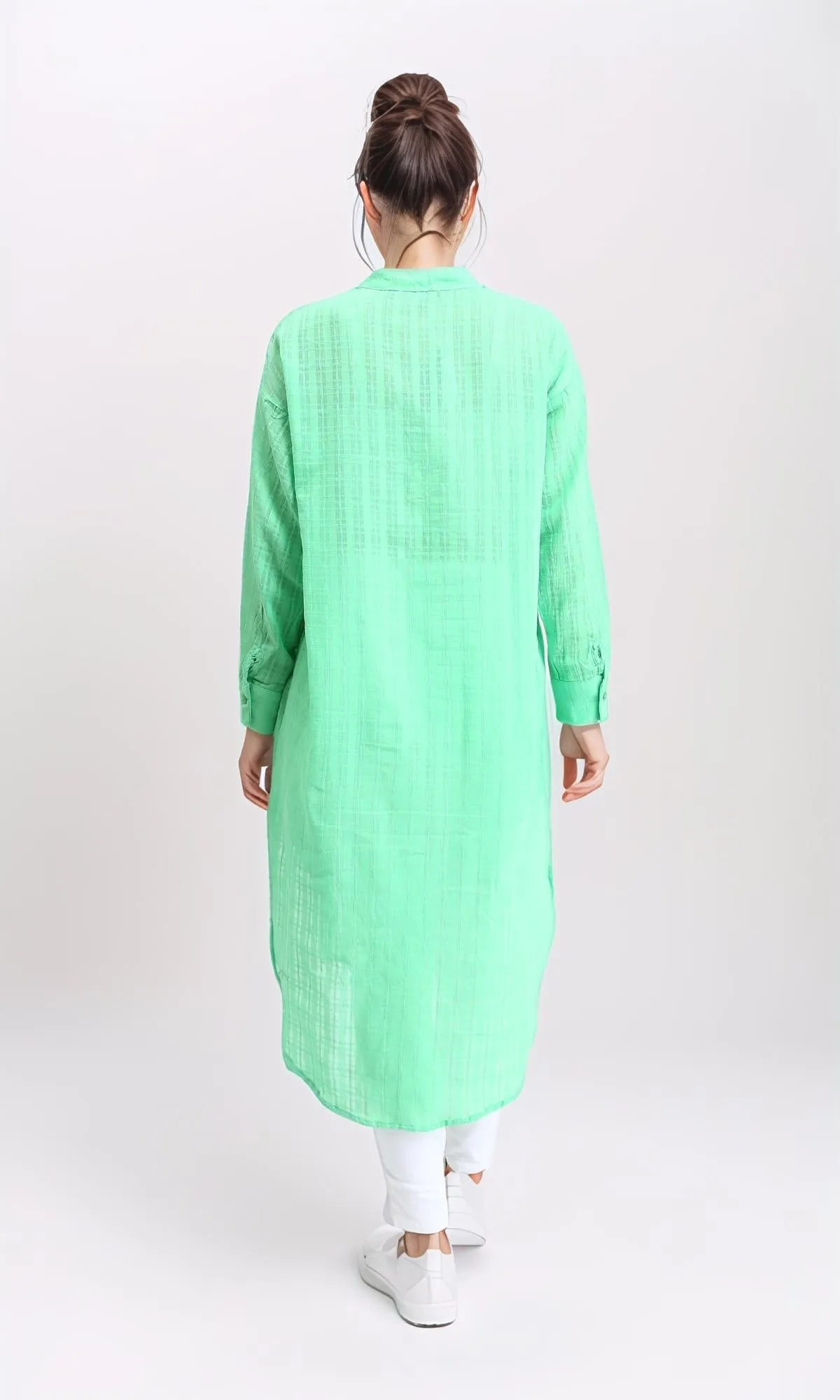 R206077 - Long Sleeves Buttons Down Long Shirt - Green