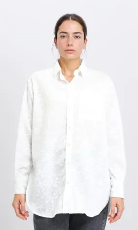 R206078 - Long Sleeve Cotton Floral Shirt - White
