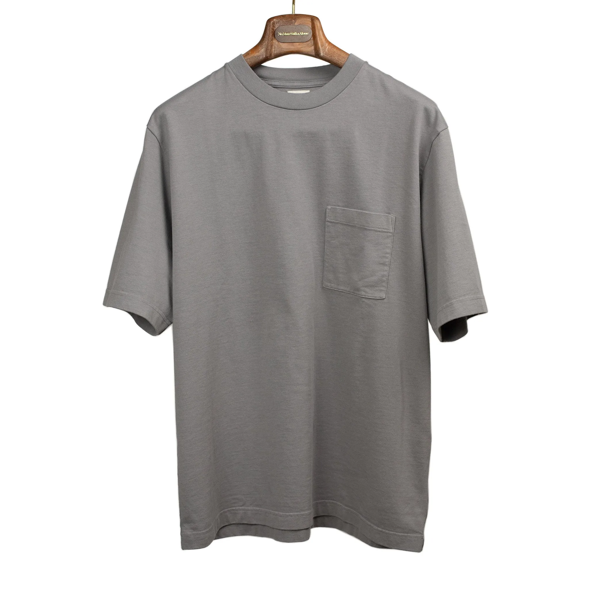 Soft cotton crewneck pocket tee in mid-grey