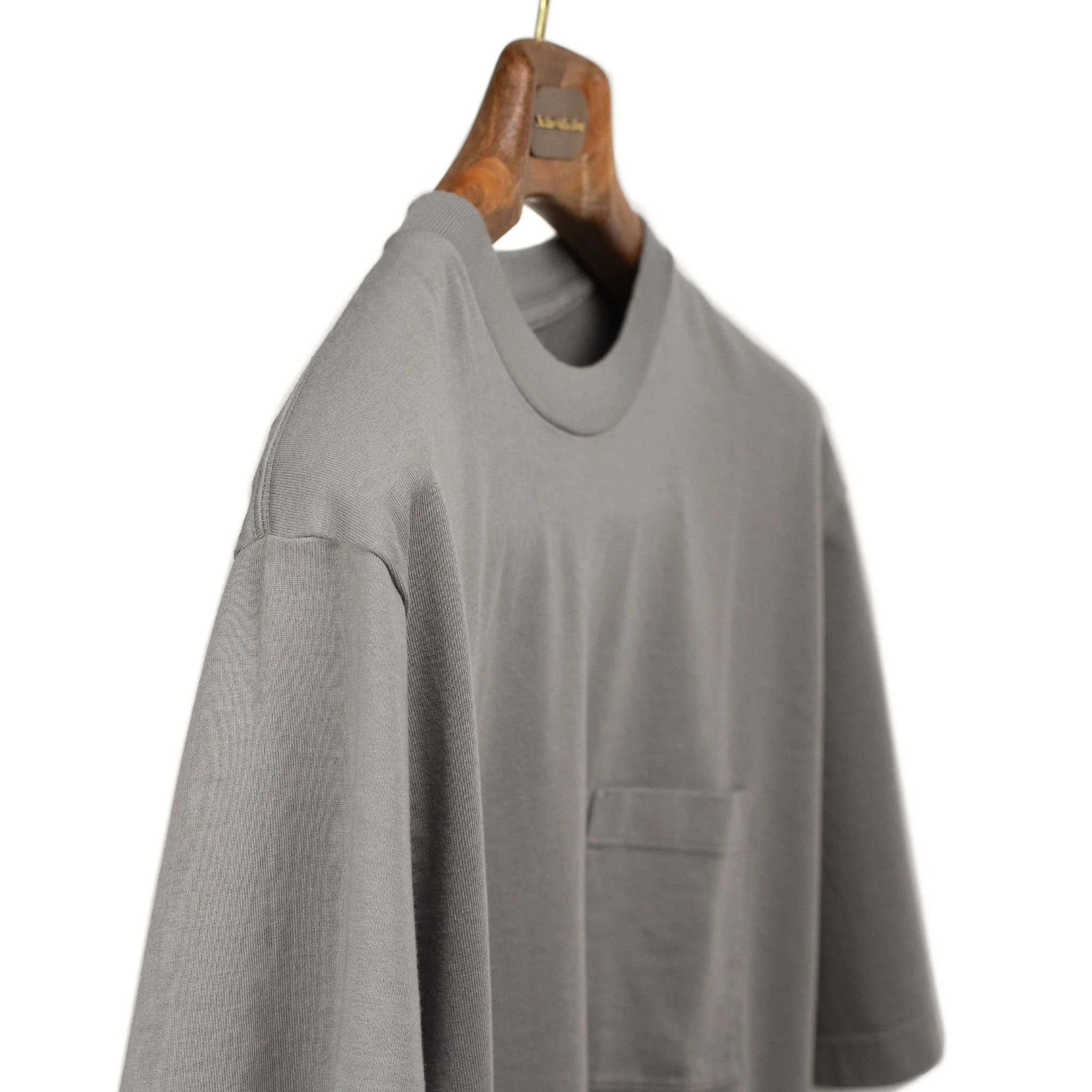 Soft cotton crewneck pocket tee in mid-grey
