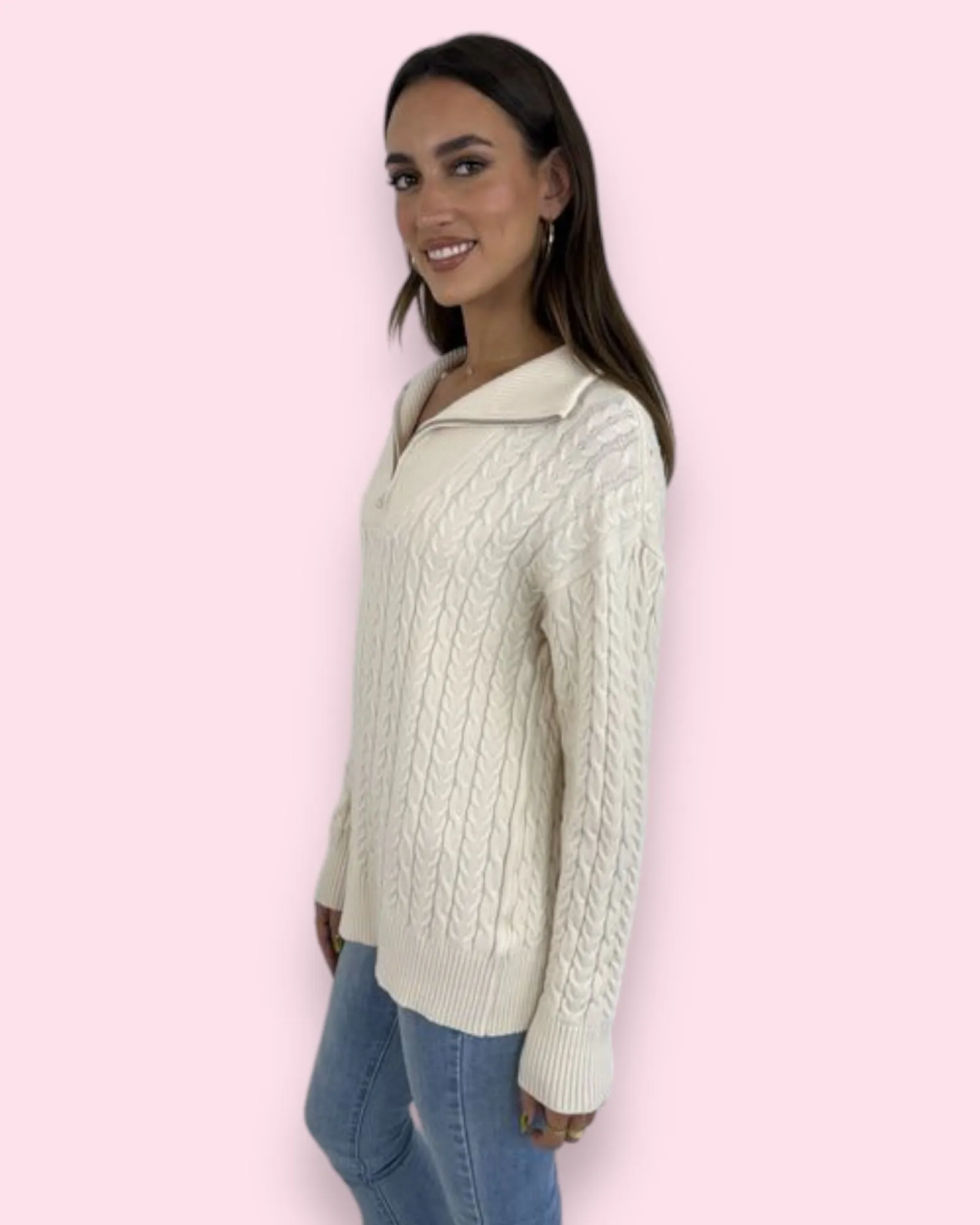 Violet Zip Knit - Cream