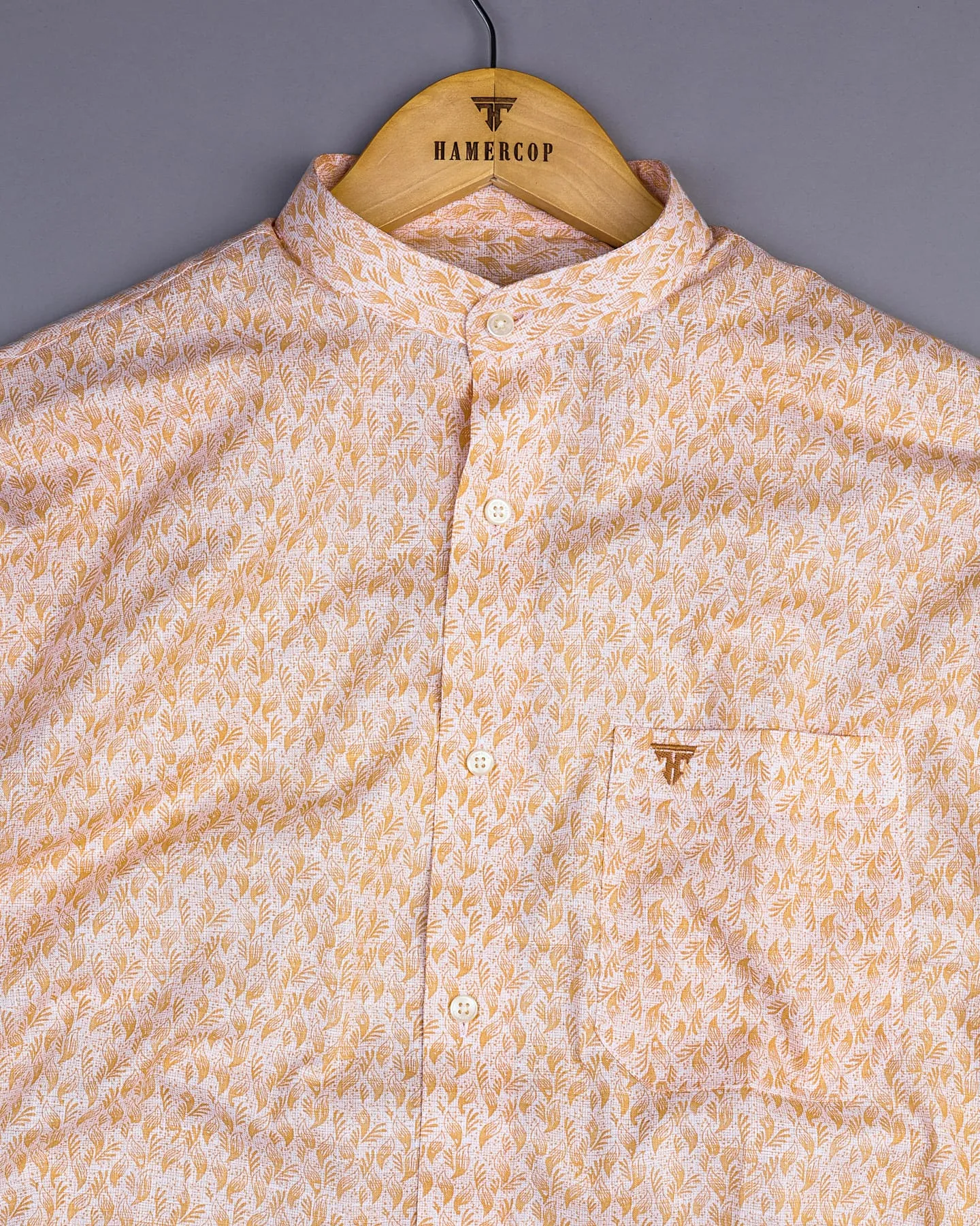 Wilson Orange Leaf Printed Amsler Linen Cotton Shirt